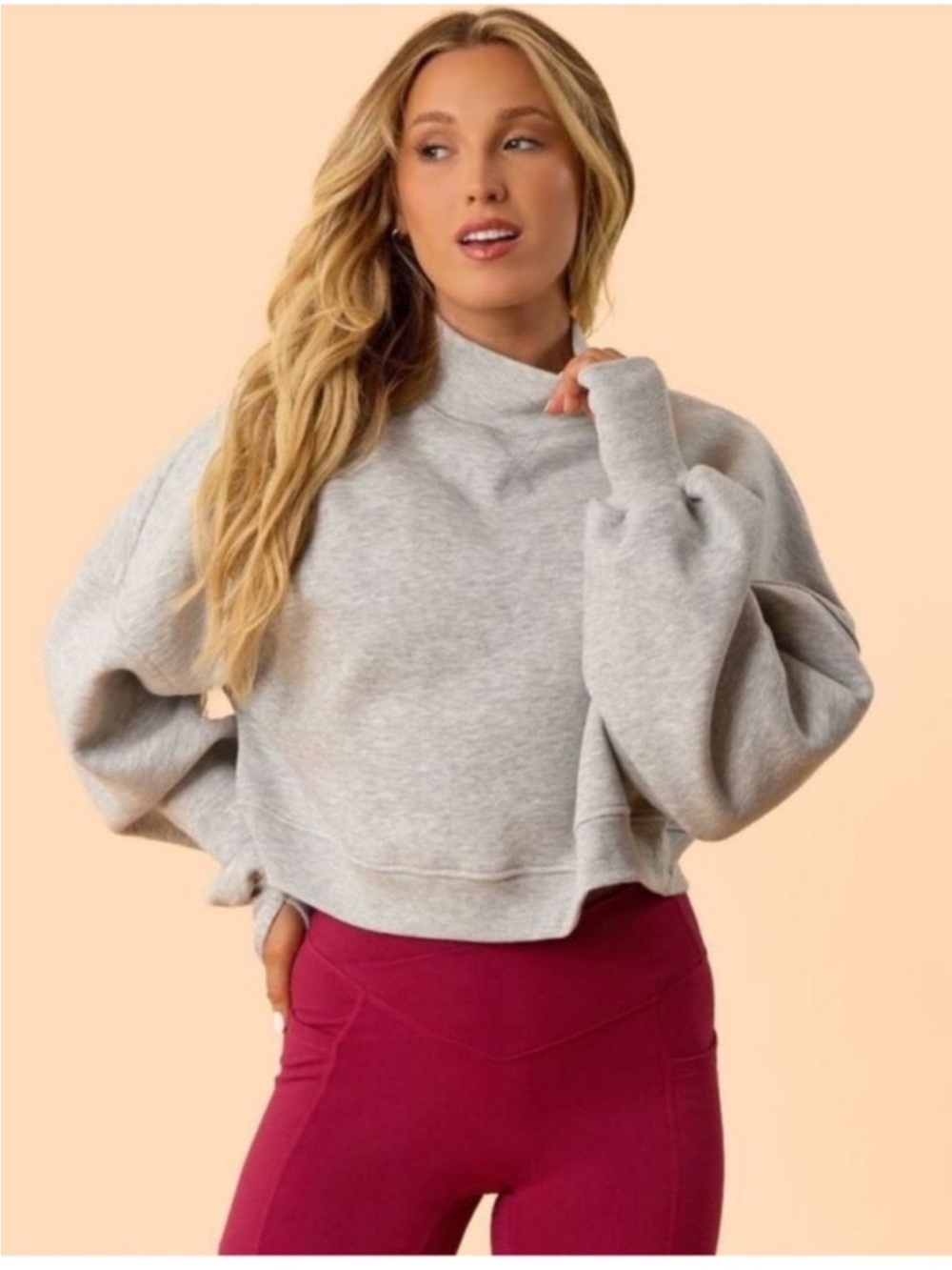 Blogilates Women’s Marshmallow Mockneck Sweater - Heather Gray Size Large NWT